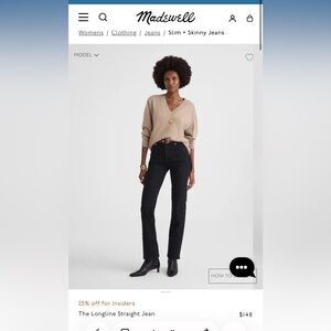 Madewell Women's Straight Leg Jeans in Black 25 Tall